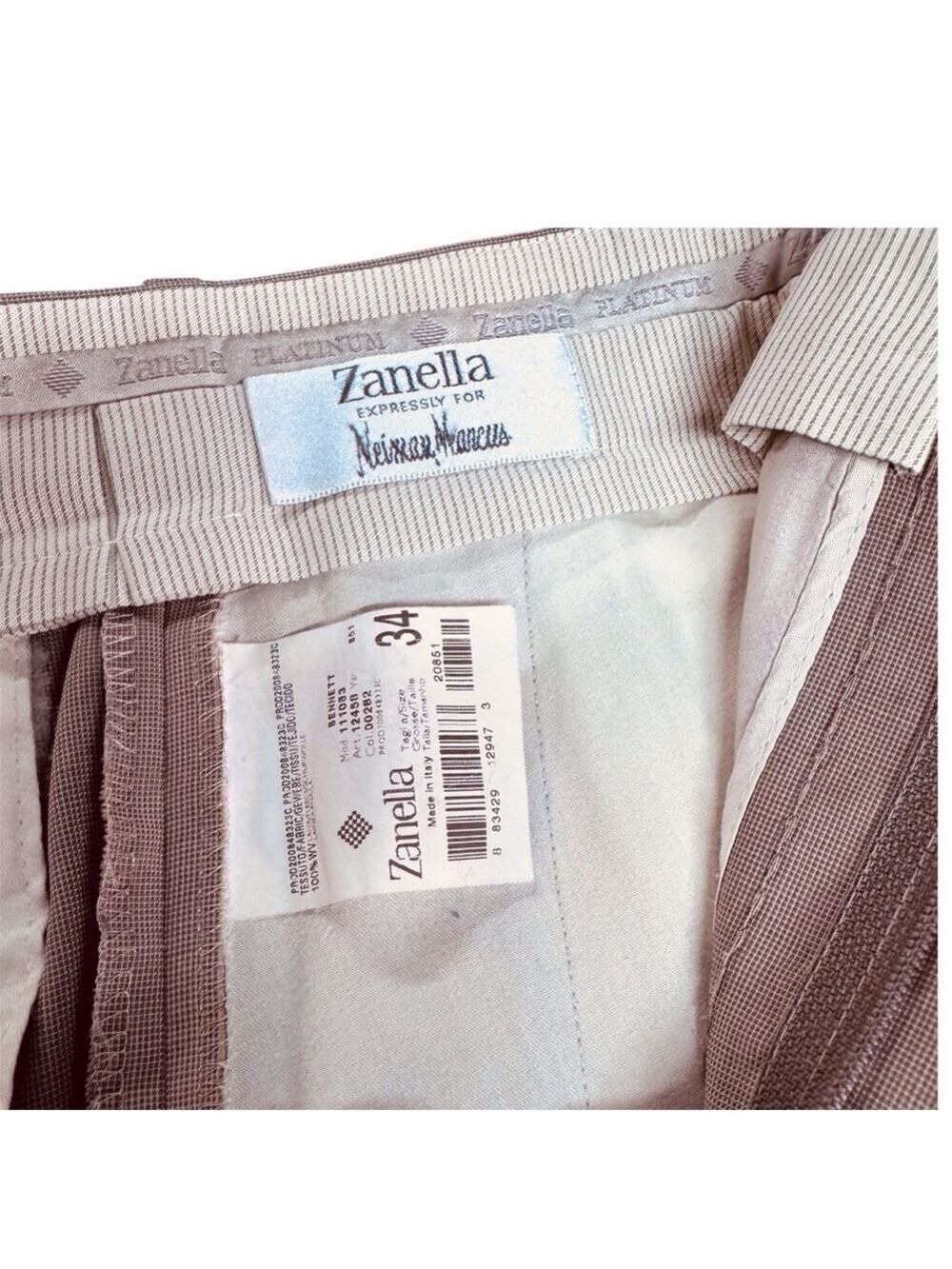 Zanella Platinum Trousers Tan Wool Size 34 - Picture 7 of 11